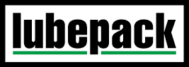 Lubepack logo, Lubepack in bold with a black box surrounding it, underlined in green.